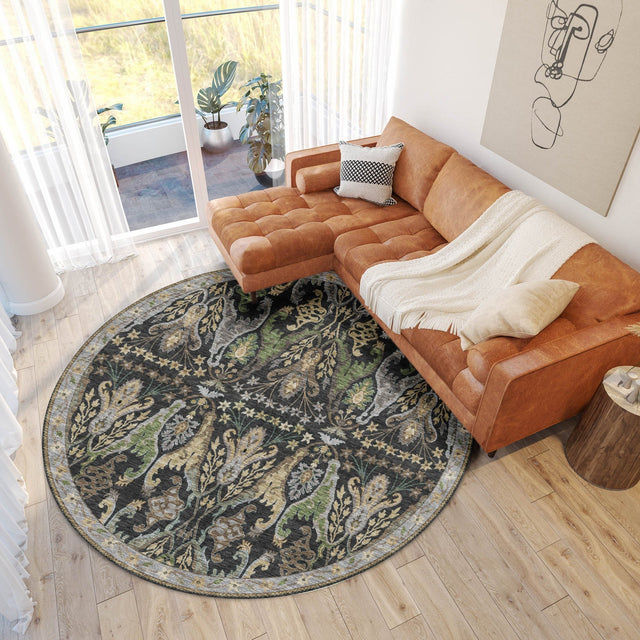 Dalyn Hatay HY6 Black Rug shown in a room
