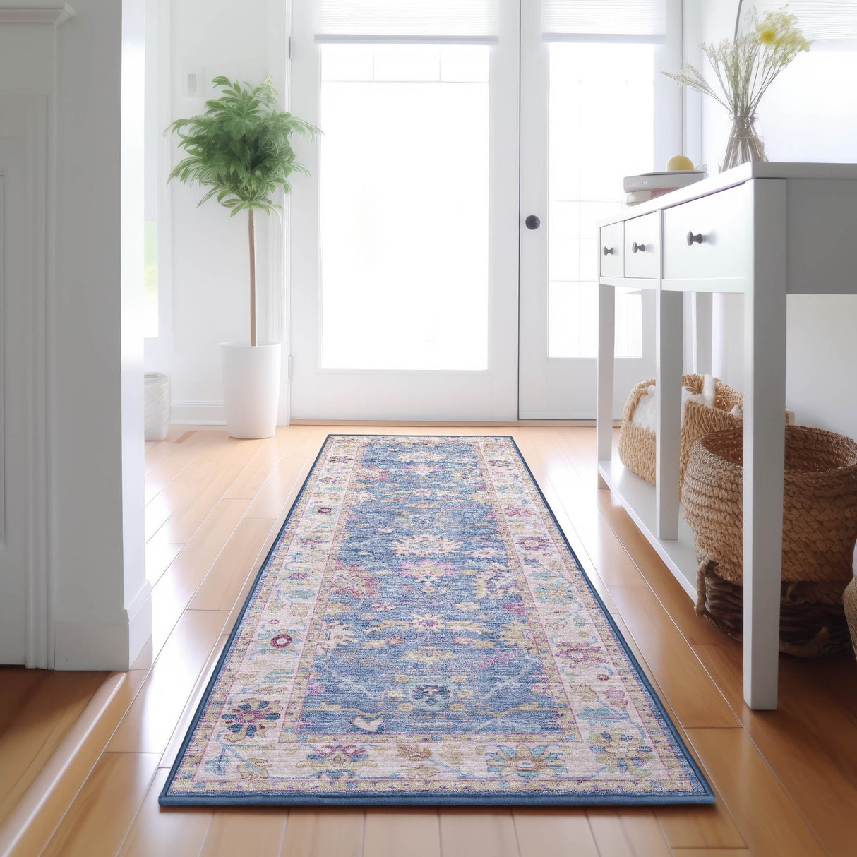 Dalyn Hatay HY7 Blue Rug shown in a room