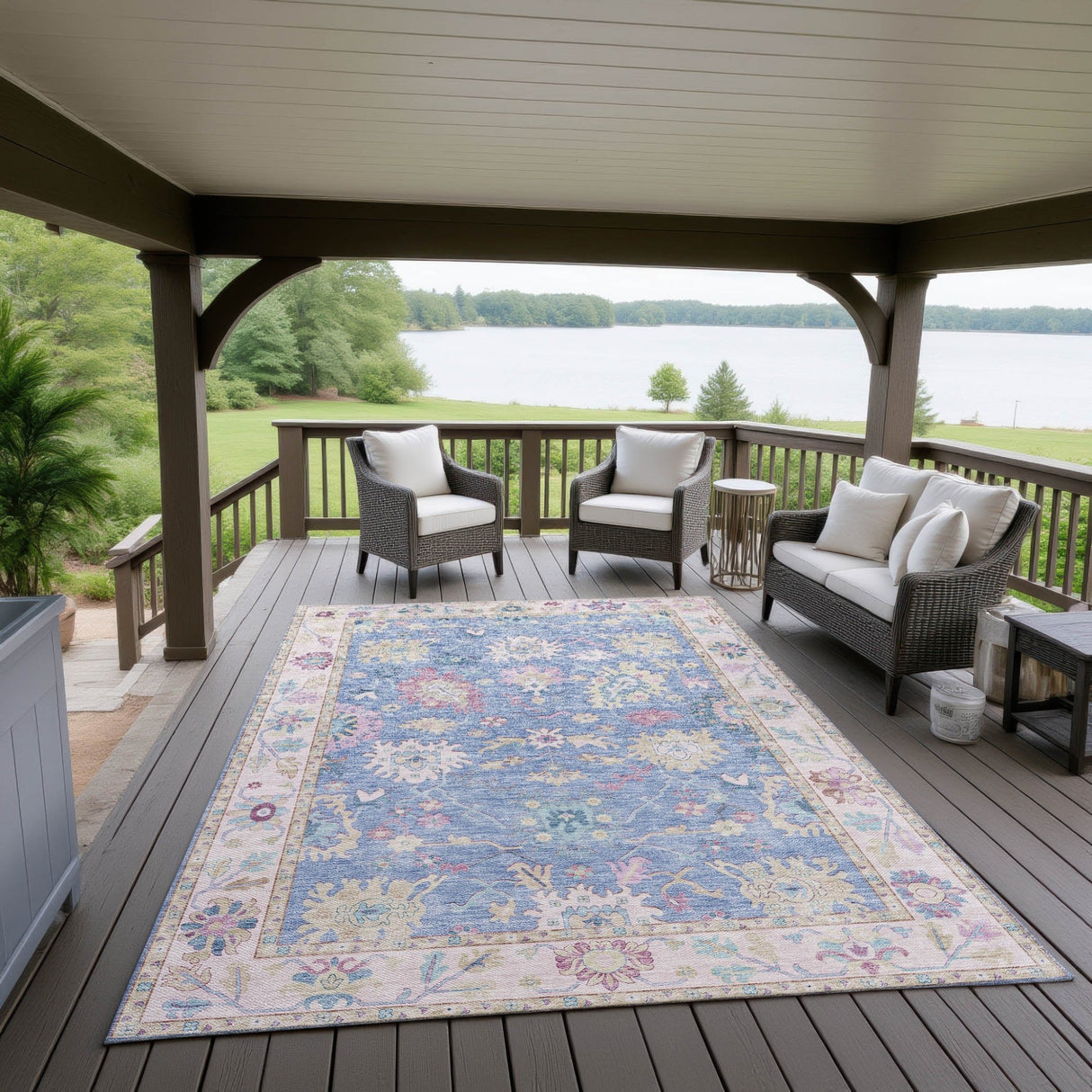 Dalyn Hatay HY7 Blue Rug outdoor lifestyle image