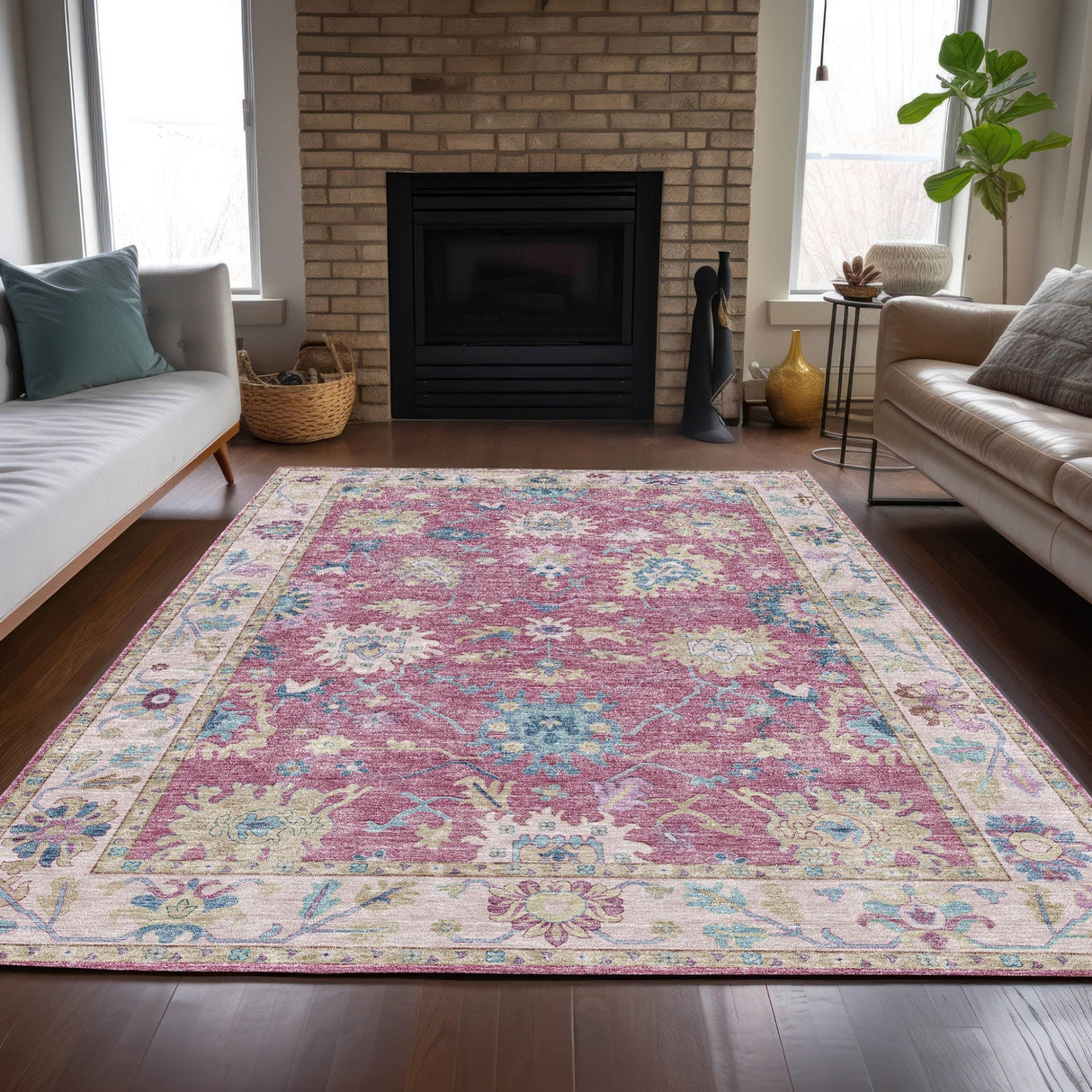 Dalyn Hatay HY7 Pink Rug shown in a room