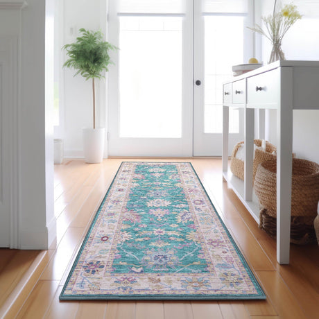 Dalyn Hatay HY7 Teal Rug shown in a room