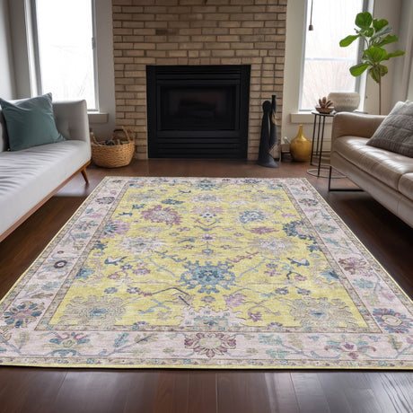 Dalyn Hatay HY7 Yellow Rug shown in a room