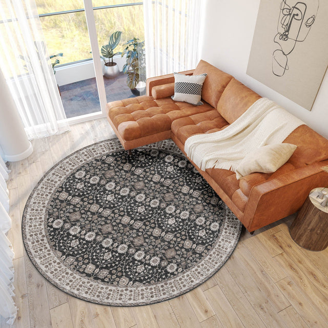 Dalyn Hatay HY8 Black Rug shown in a room