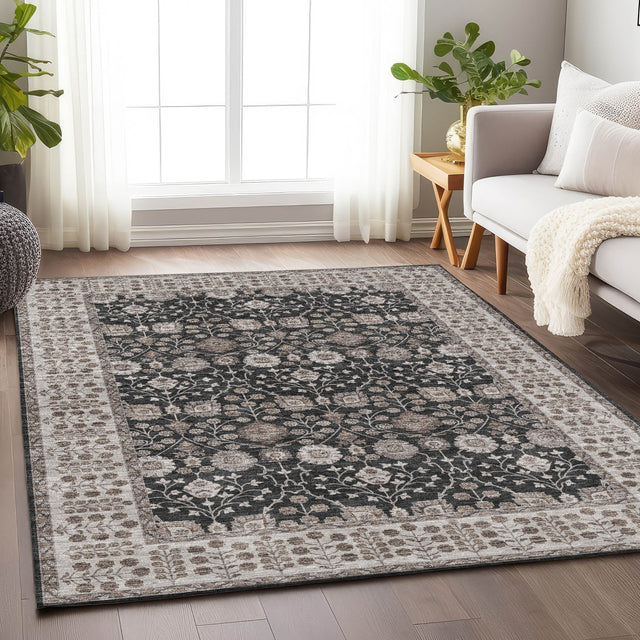 Dalyn Hatay HY8 Black Rug shown in a room