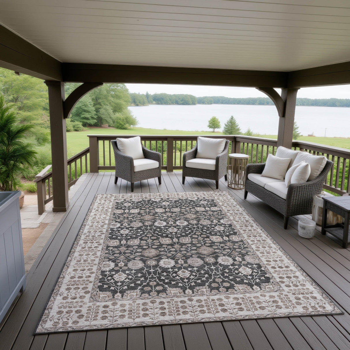 Dalyn Hatay HY8 Black Rug outdoor lifestyle image