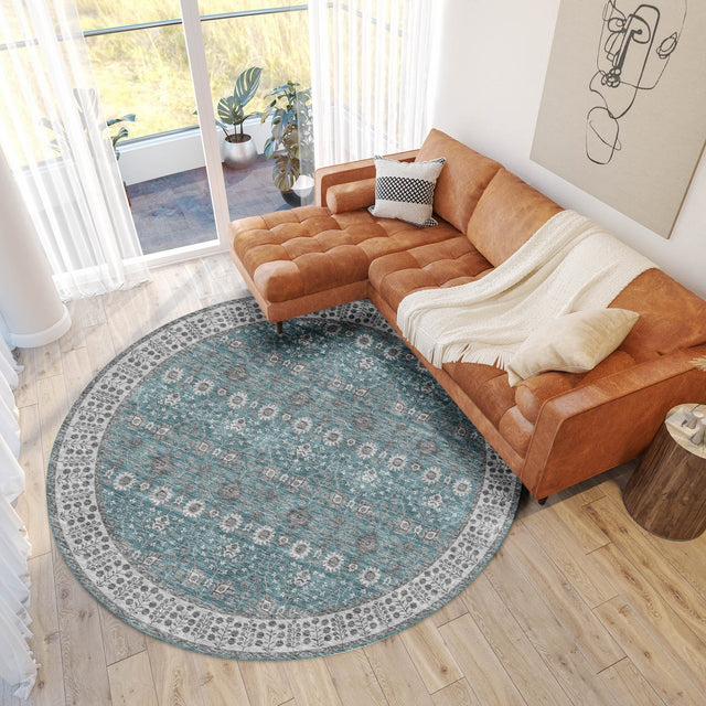 Dalyn Hatay HY8 Teal Rug shown in a room