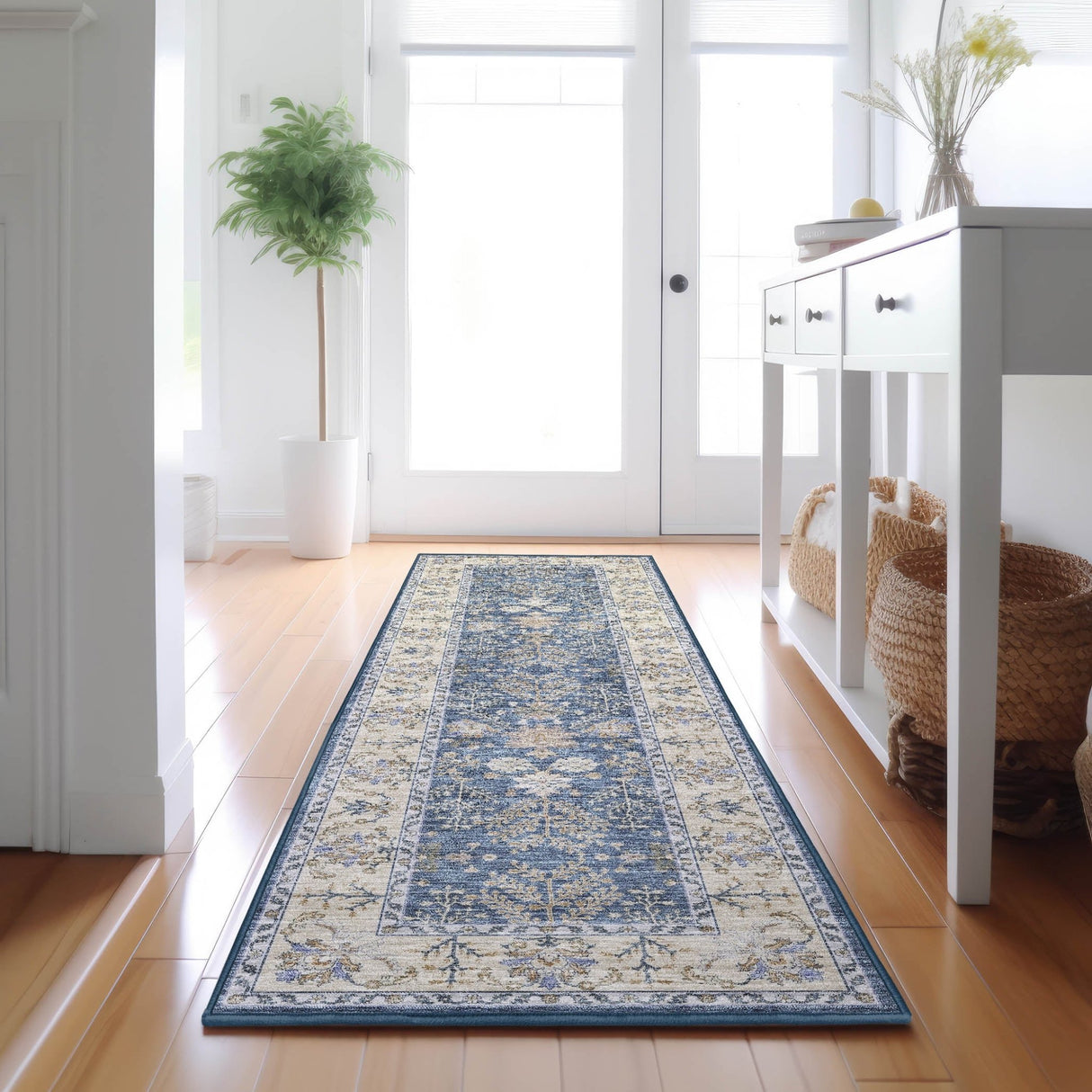 Dalyn Hatay HY9 Blue Rug shown in a room
