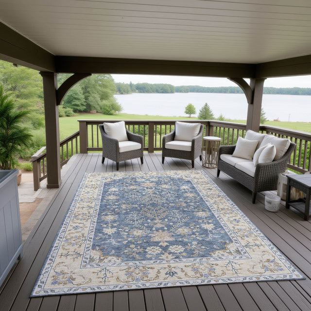 Dalyn Hatay HY9 Blue Rug outdoor lifestyle image