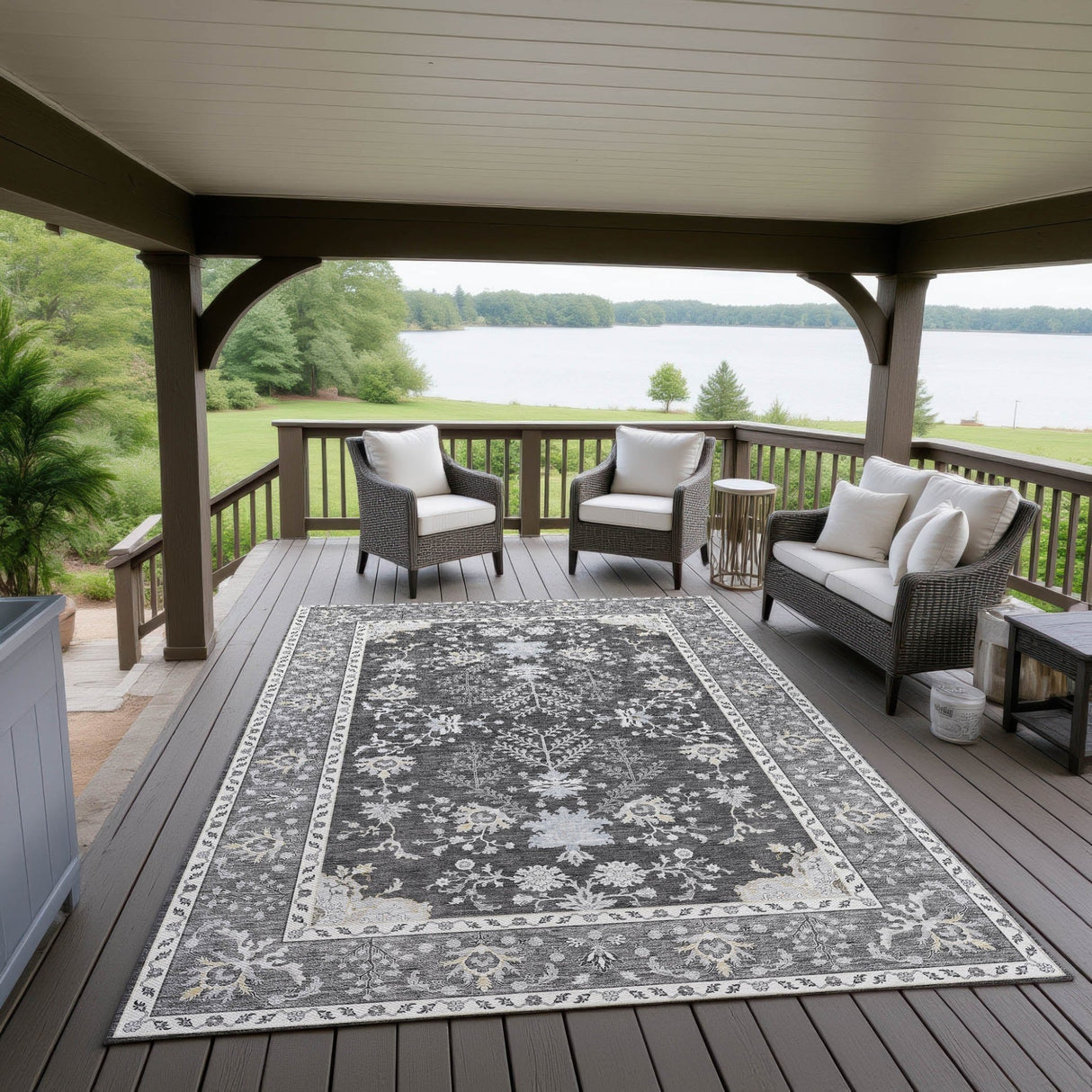 Dalyn Hatay HY9 Charcoal Rug outdoor lifestyle image