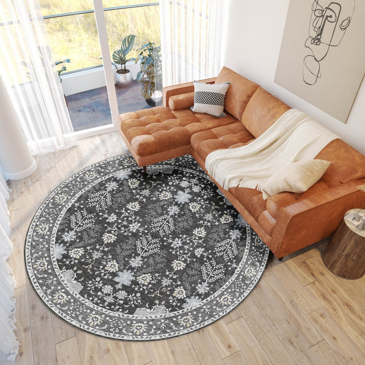 Dalyn Hatay HY9 Charcoal Rug shown in a room