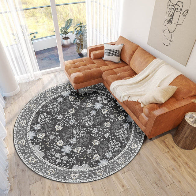 Dalyn Hatay HY9 Charcoal Rug shown in a room