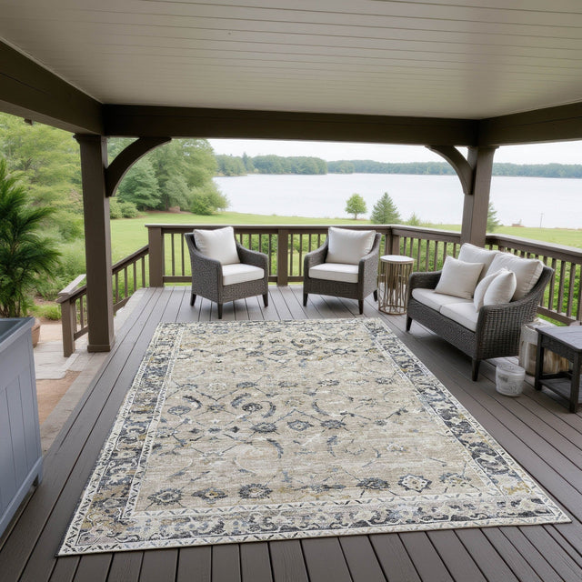 Dalyn Jericho JC4 Taupe Rug outdoor lifestyle image