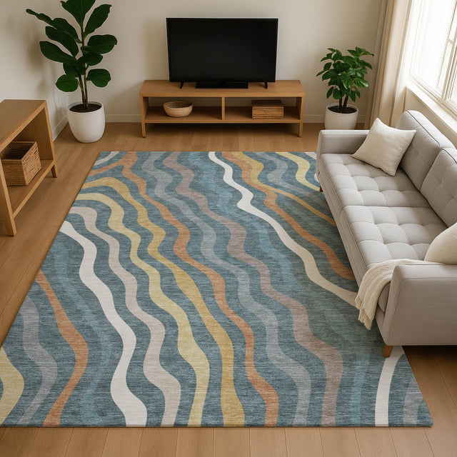 Dalyn Kenner KN4 Teal Rug shown in a room