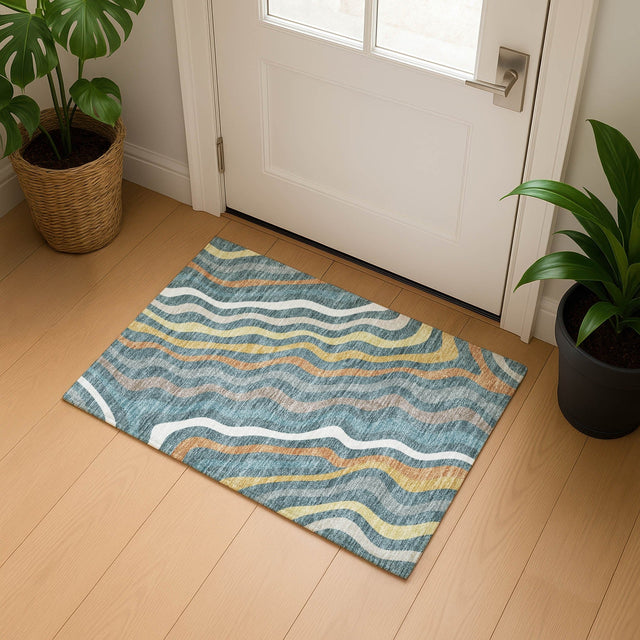 Dalyn Kenner KN4 Teal Rug shown in a room