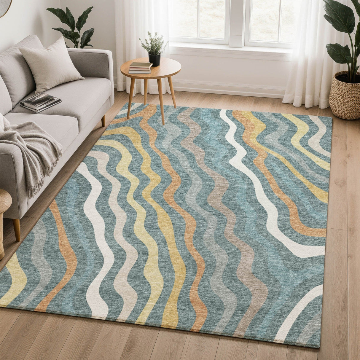 Dalyn Kenner KN4 Teal Rug shown in a room