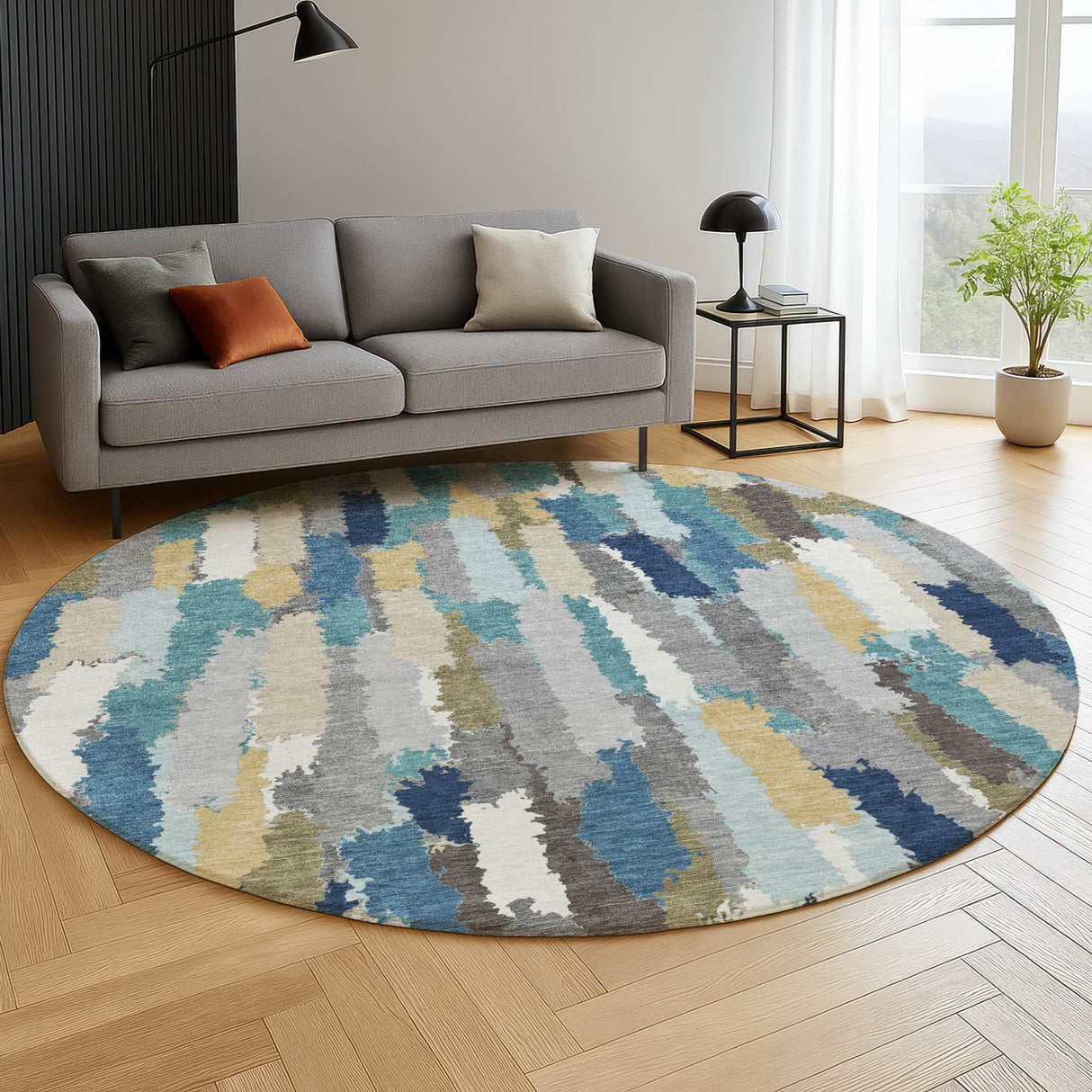 Dalyn Kenner KN6 Teal Rug shown in a room