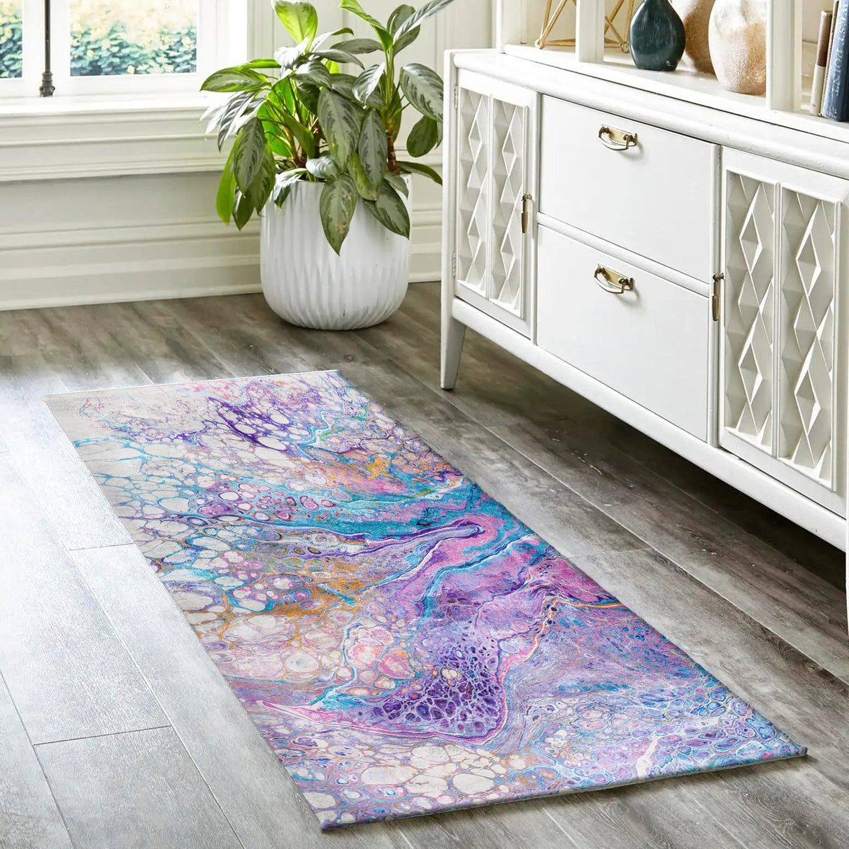 Dalyn Kikiamo KK19 Lavender Rug shown in a room