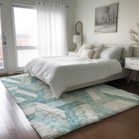 Dalyn Lorenzo LN1 Teal Rug shown in a room