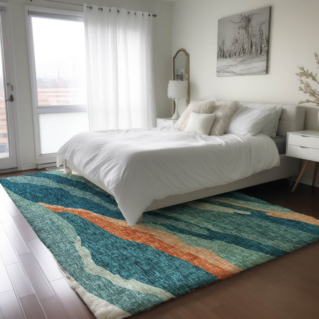 Dalyn Lorenzo LN4 Teal Rug shown in a room