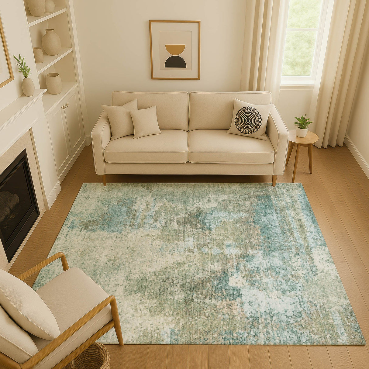 Dalyn Lumara LM2 Seafoam Rug shown in a room