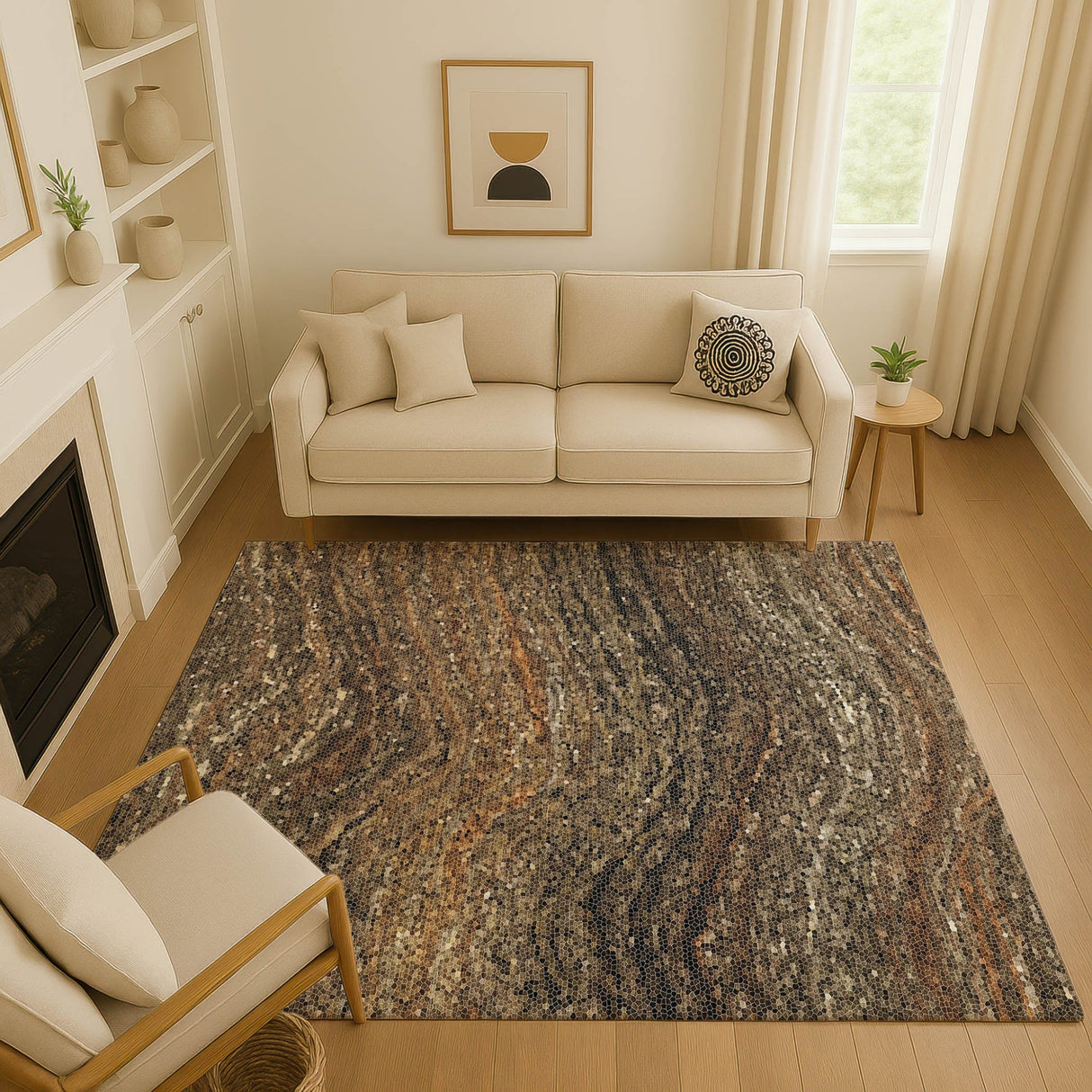 Dalyn Lumara LM3 Brown Rug shown in a room