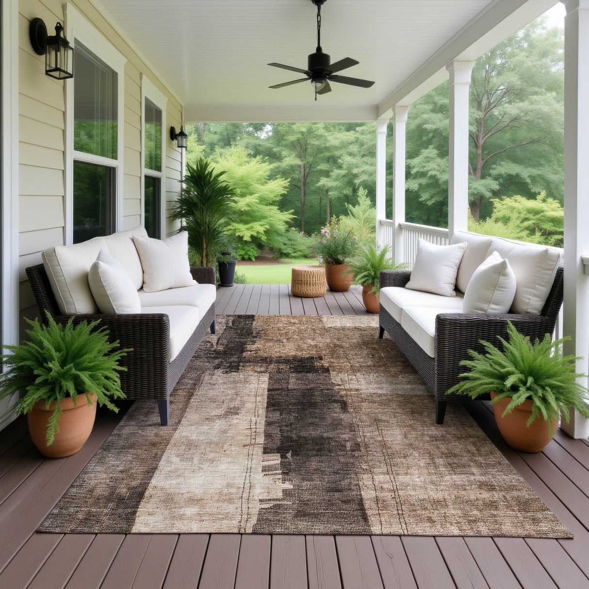 Dalyn Nouveau NV10 Brown Rug outdoor lifestyle image