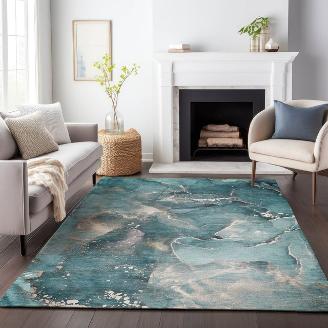 Dalyn Odyssey OY11 Teal Rug shown in a room