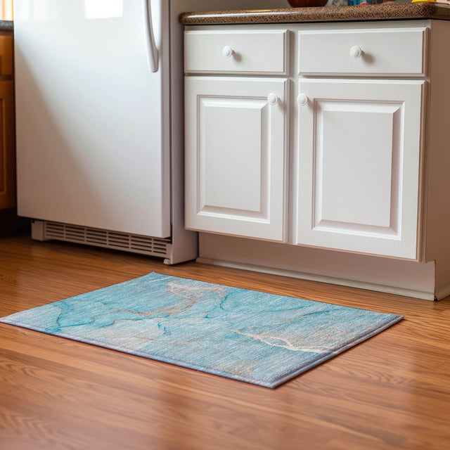 Dalyn Odyssey OY7 Teal Rug shown in a room