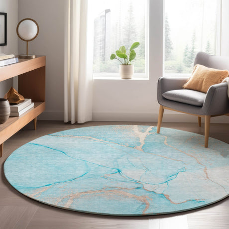 Dalyn Odyssey OY7 Teal Rug shown in a room