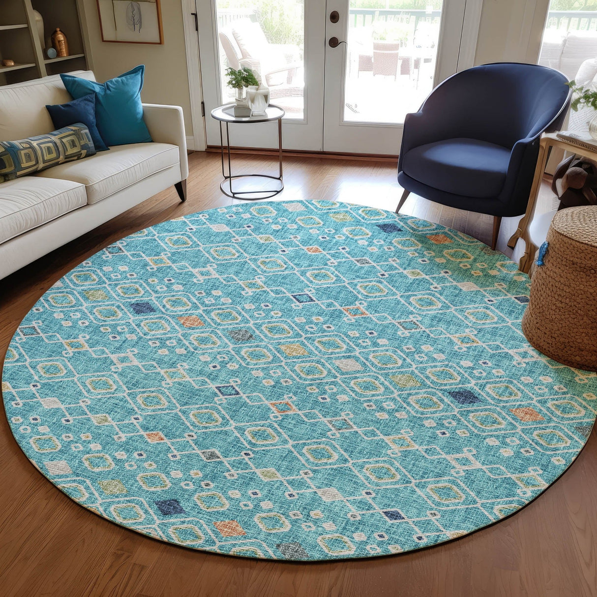 Dalyn Portico PO4 Teal Rug shown in a room