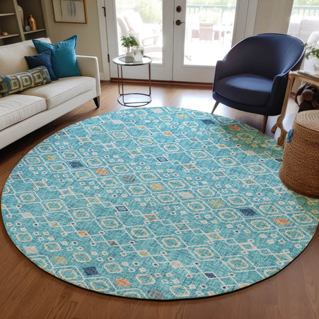 Dalyn Portico PO4 Teal Rug shown in a room