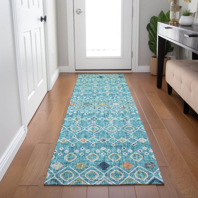 Dalyn Portico PO4 Teal Rug shown in a room