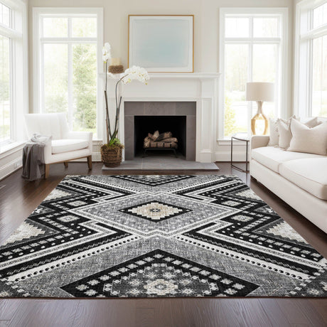 Dalyn Portico PO5 Black Rug shown in a room