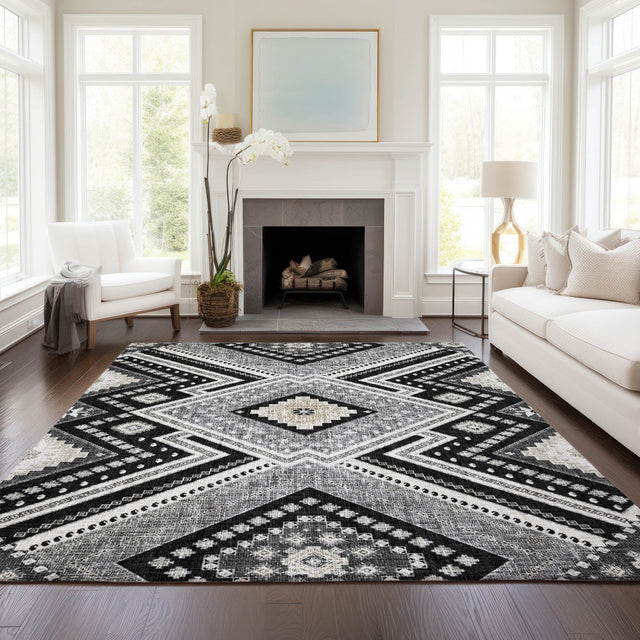 Dalyn Portico PO5 Black Rug shown in a room