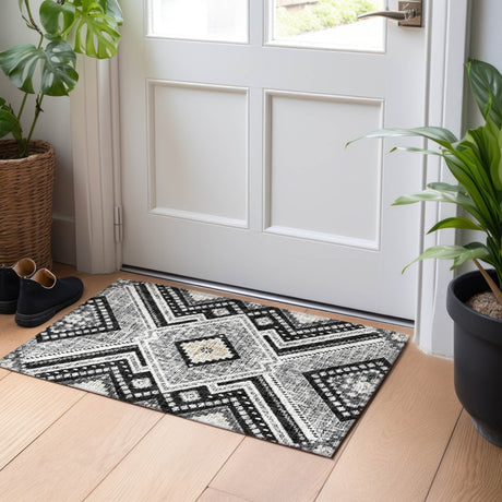 Dalyn Portico PO5 Black Rug shown in a room
