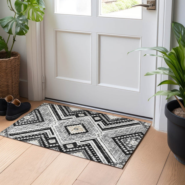Dalyn Portico PO5 Black Rug shown in a room