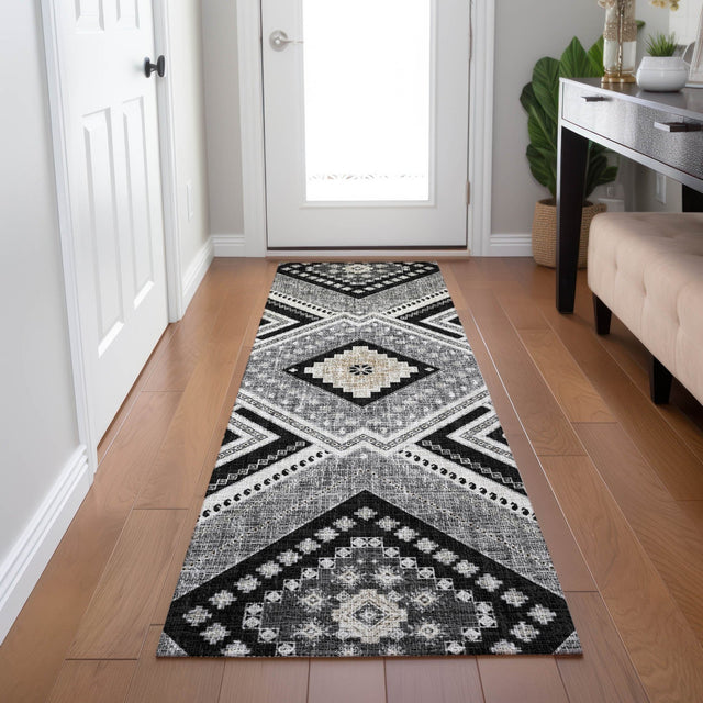 Dalyn Portico PO5 Black Rug shown in a room