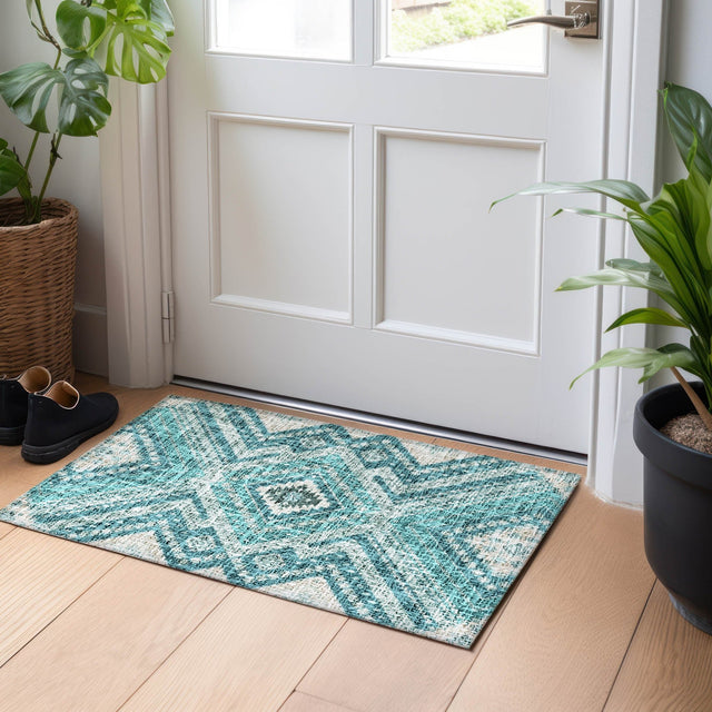 Dalyn Portico PO5 Teal Rug shown in a room