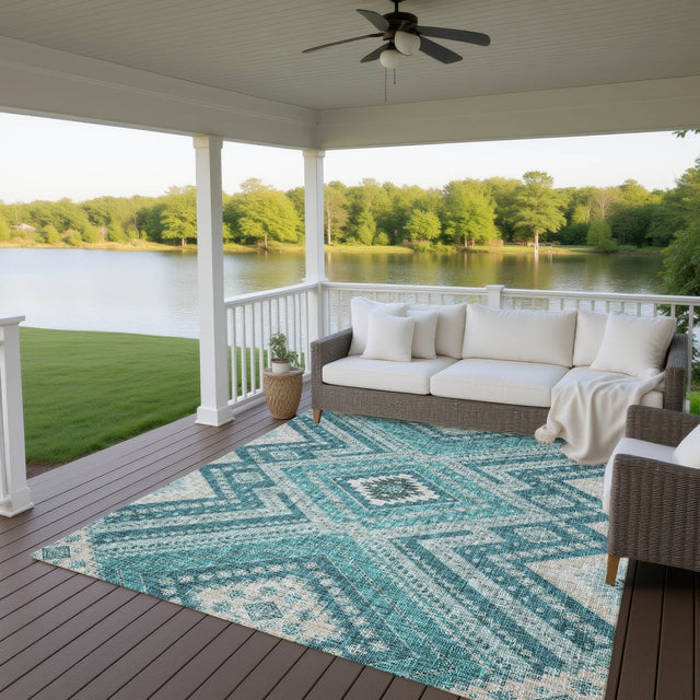 Dalyn Portico PO5 Teal Rug outdoor lifestyle image