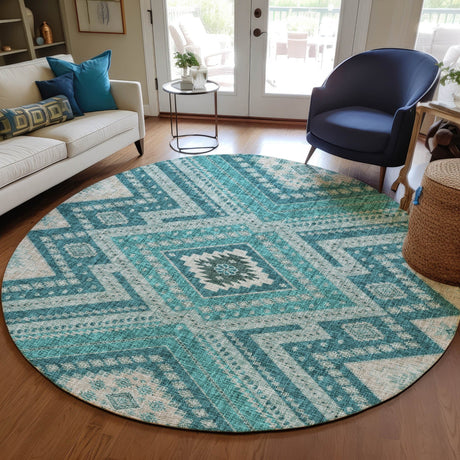 Dalyn Portico PO5 Teal Rug shown in a room