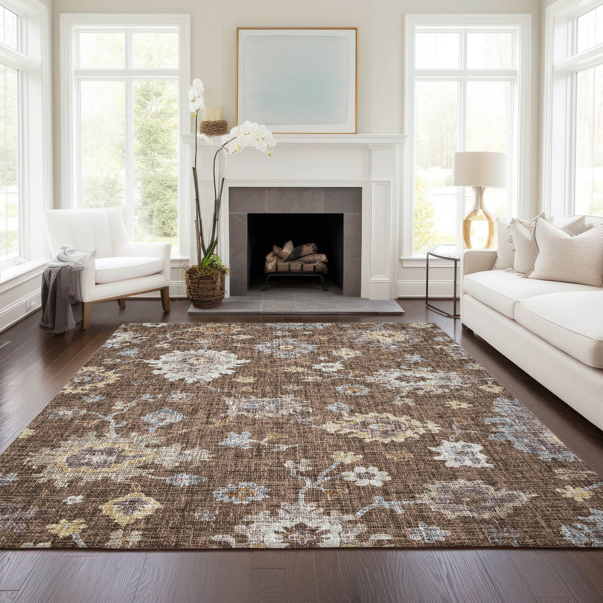 Dalyn Portico PO6 Chocolate Rug shown in a room