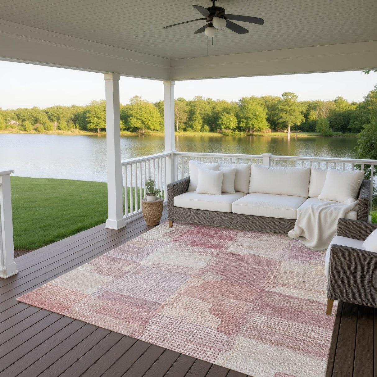 Dalyn Ravenna RN10 Blush Rug outdoor lifestyle image