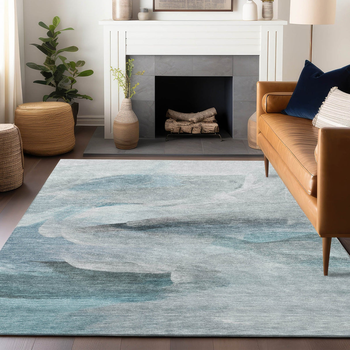 Dalyn Ravenna RN11 Teal Rug shown in a room