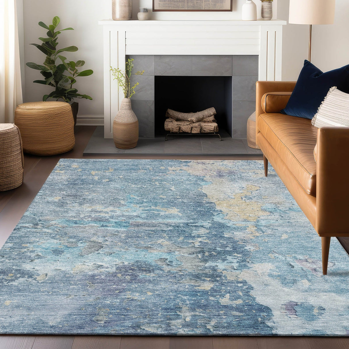 Dalyn Ravenna RN3 Blue Rug shown in a room