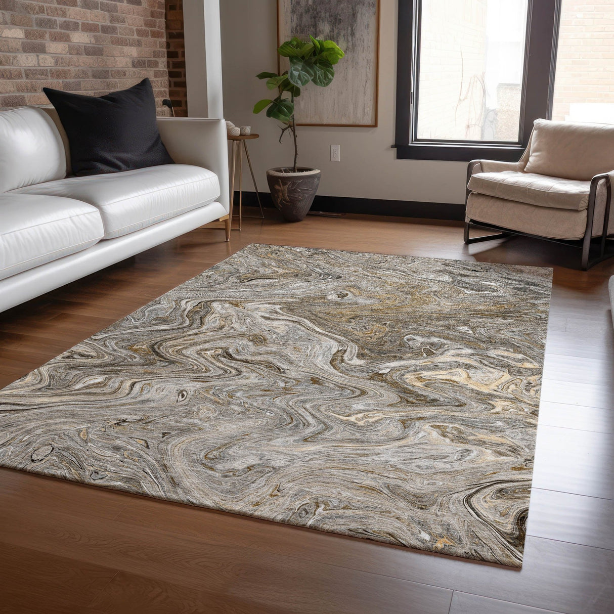 Dalyn Ravenna RN8 Taupe Rug shown in a room