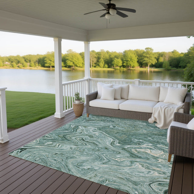 Dalyn Ravenna RN8 Teal Rug outdoor lifestyle image