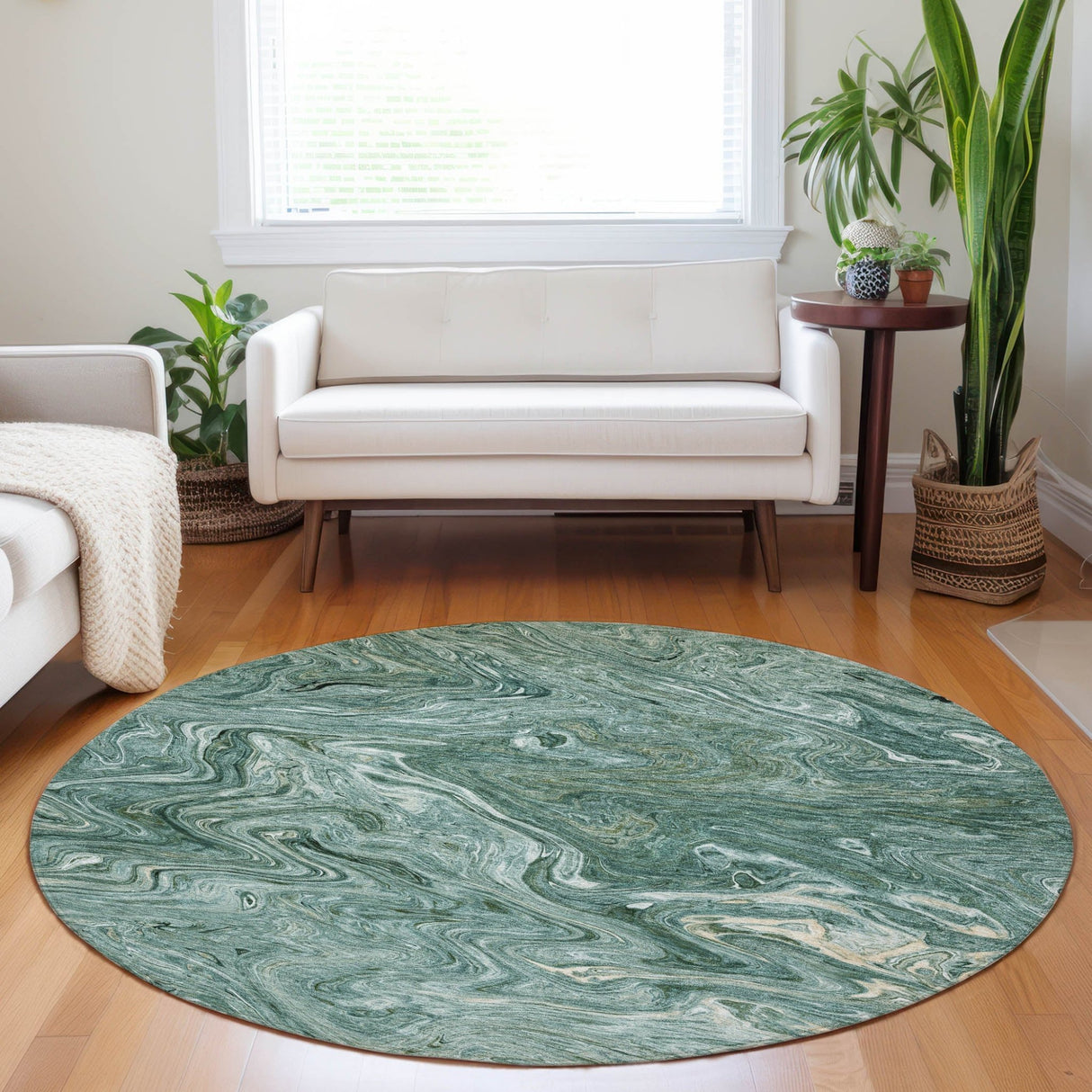 Dalyn Ravenna RN8 Teal Rug shown in a room