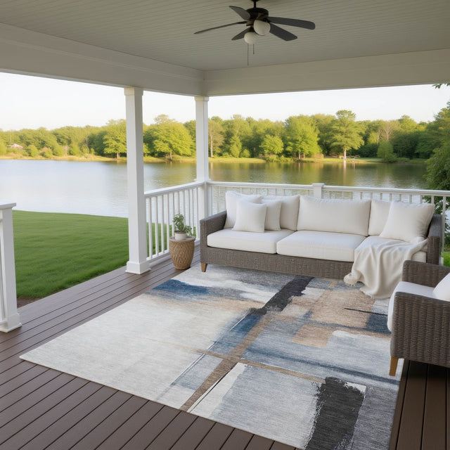 Dalyn Ravenna RN9 Blue Rug outdoor lifestyle image