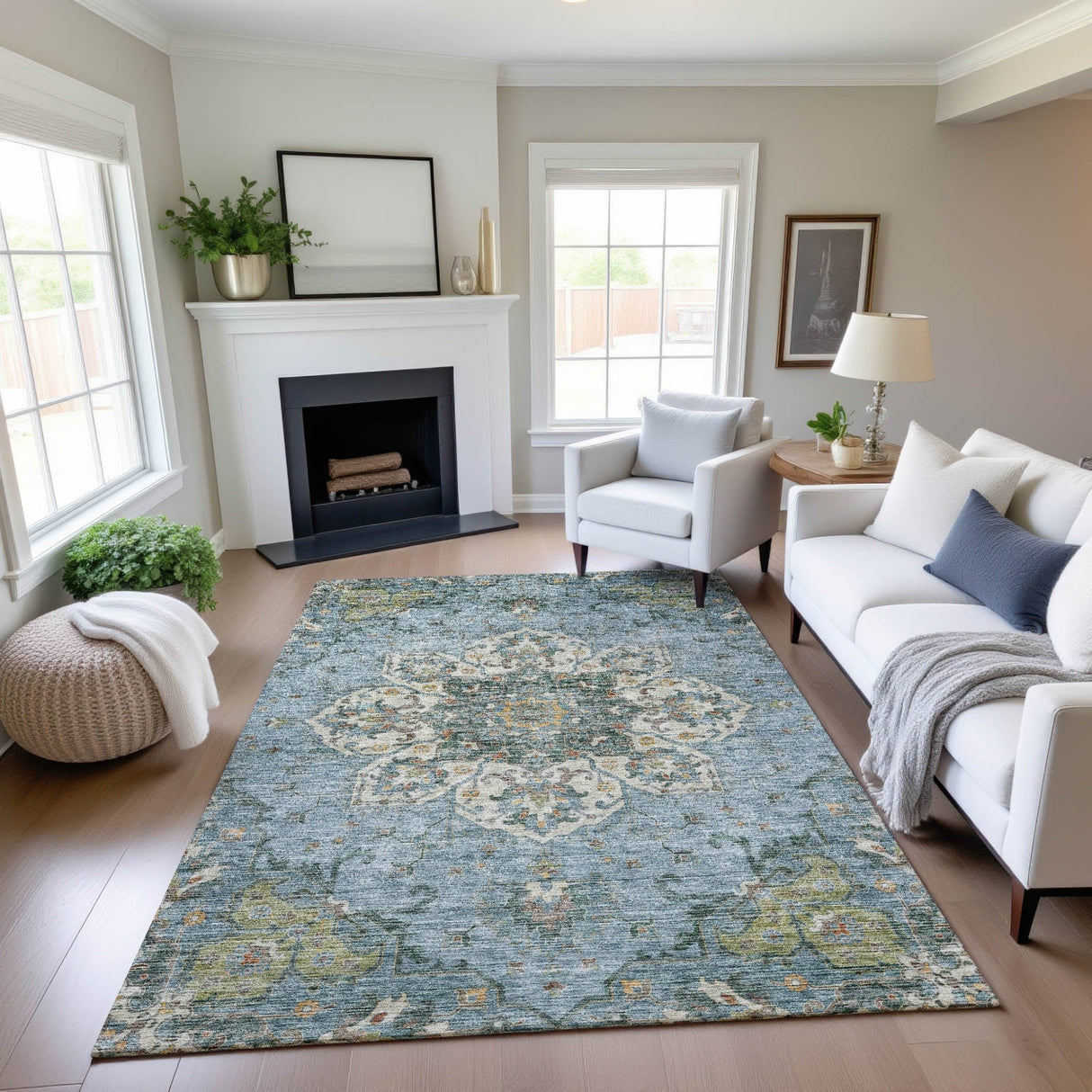Dalyn Silk Road SR6 Aqua Rug shown in a room