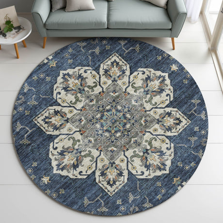 Dalyn Silk Road SR6 Navy Rug shown in a room